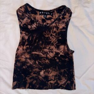 Motel Rocks Tie Dye / Bleached Black and Tan Cropped Tank Top